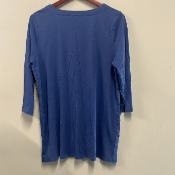 J. Jill V-Neck Pullover Blue Knit Top Women’s L Side Button Slit Tunic - Picture 2 of 7